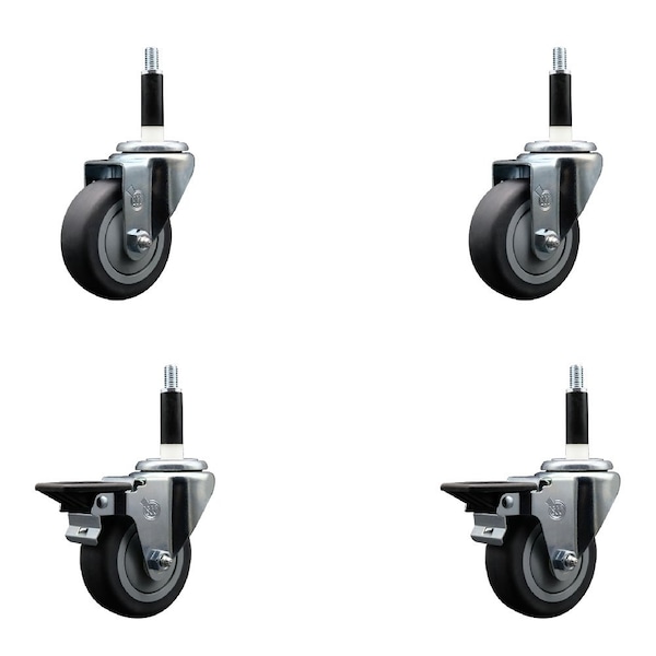 Service Caster 3.5'' Thermoplastic Rubber Wheel Swivel 7/8'' Expanding Stem Caster Set 2 Brakes, 4PK SCC-EX20S3514-TPRB-2-PLB-2-78 - main